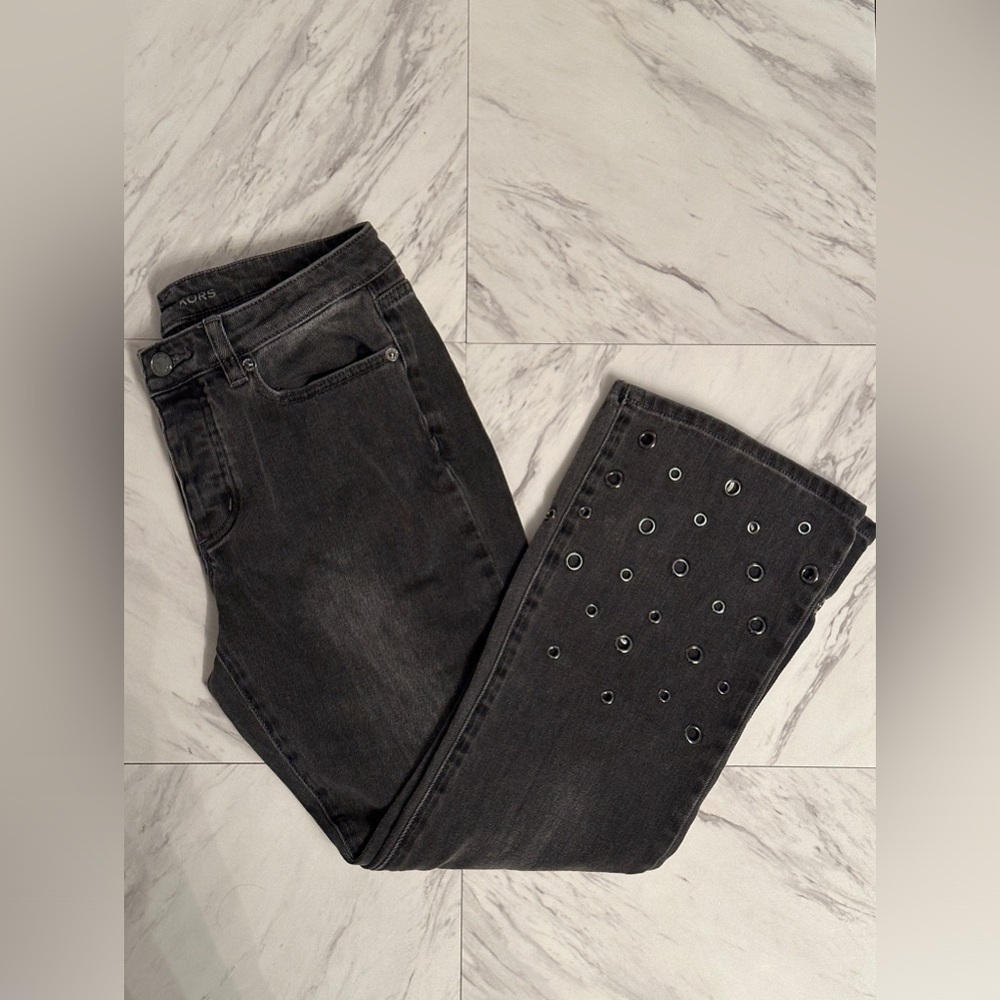 Michael Kors black flare grommet cropped jeans